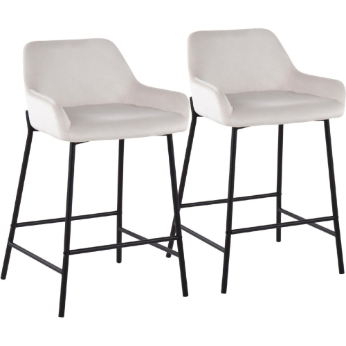 Daniella 24" Counter Stool in White Velvet & Black Metal (Set of 2)